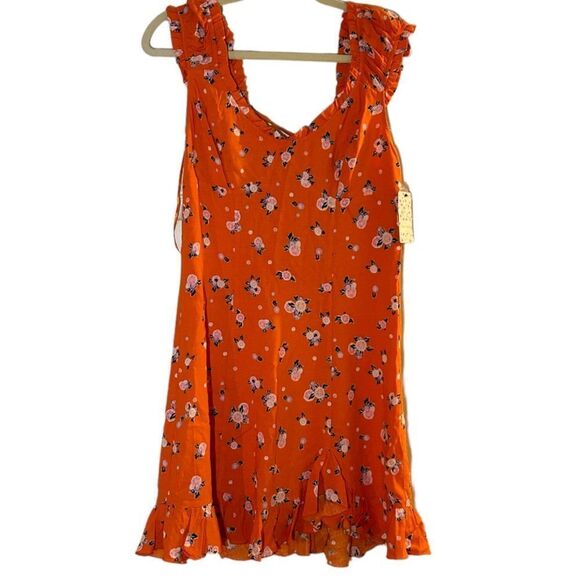 Free People Like A Lady Mini Dress in Orange Floral Print Size Medium - Picture 4 of 12